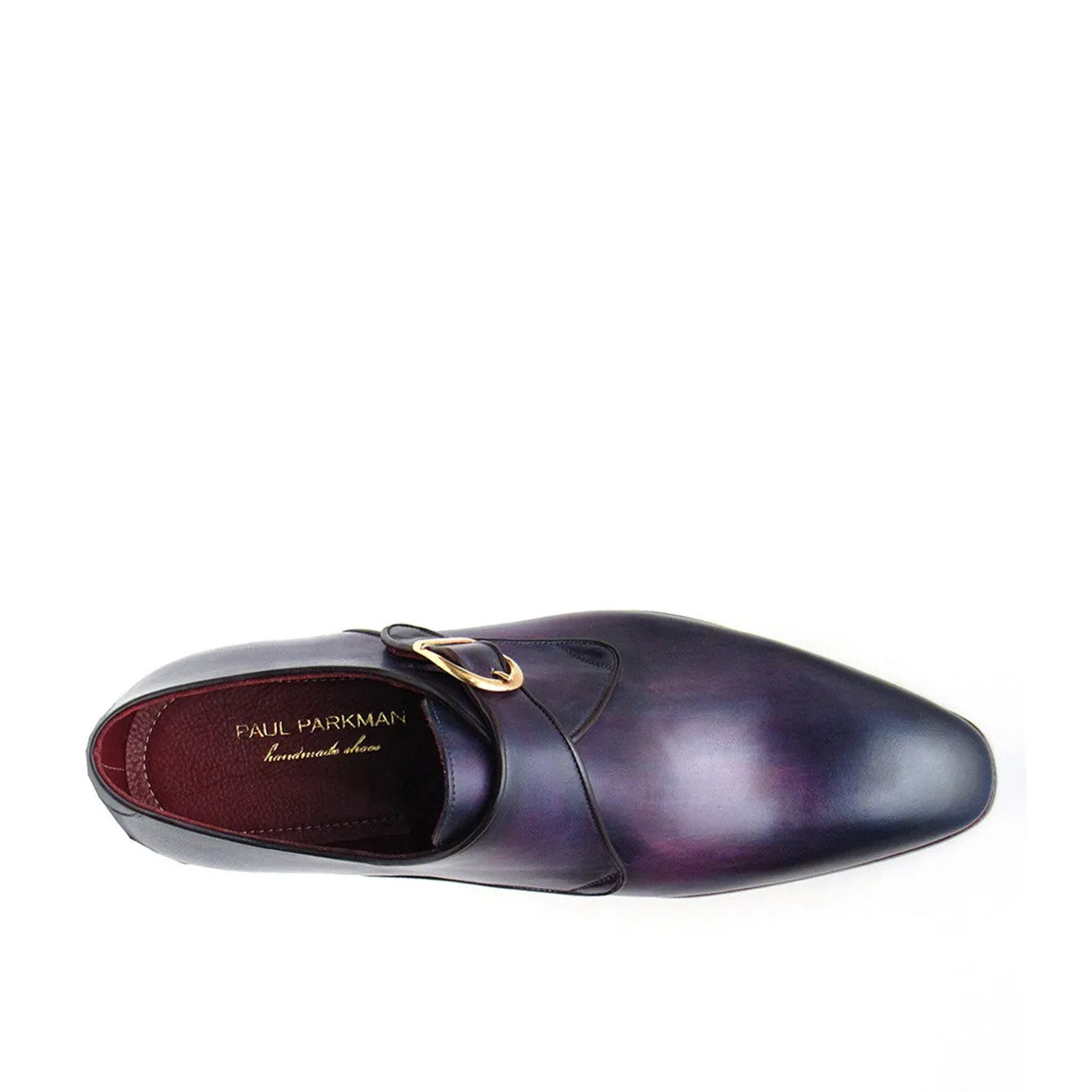 Paul Parkman Handmade Men's Designer Shoes Purple Calf-Skin Leather Single Monkstrap Loafers (PM1024)
