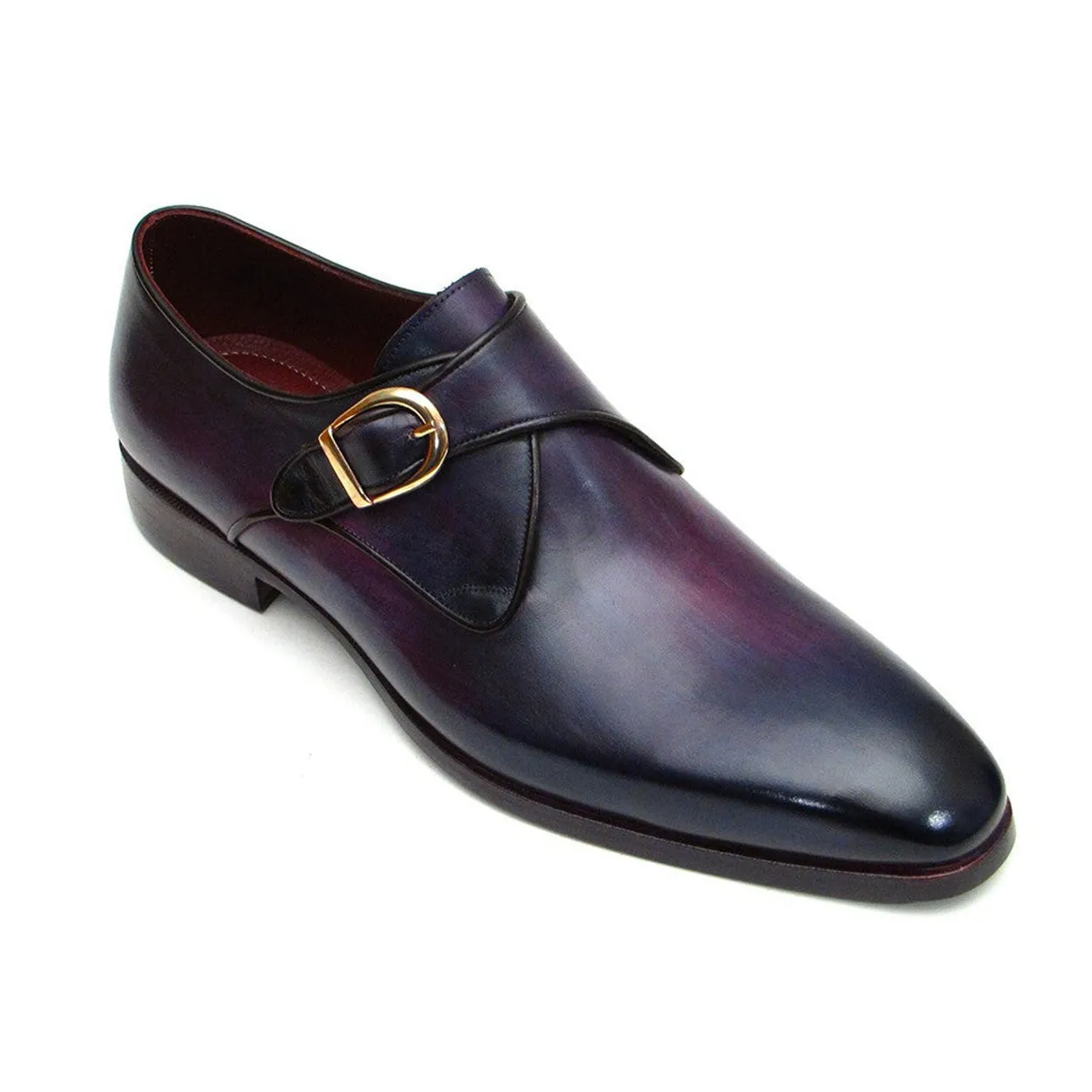 Paul Parkman Handmade Men's Designer Shoes Purple Calf-Skin Leather Single Monkstrap Loafers (PM1024)