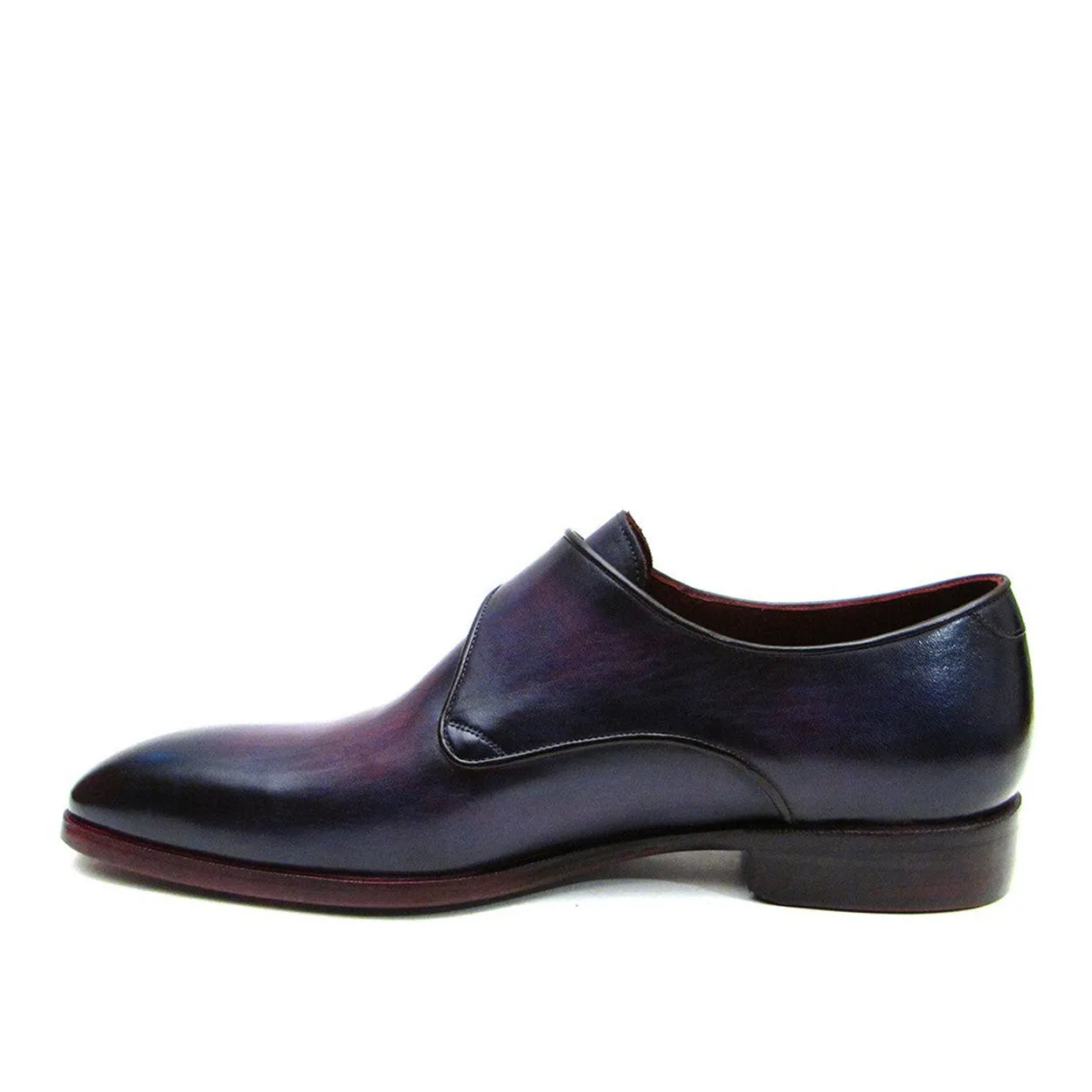 Paul Parkman Handmade Men's Designer Shoes Purple Calf-Skin Leather Single Monkstrap Loafers (PM1024)