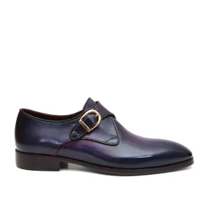 Paul Parkman Handmade Men's Designer Shoes Purple Calf-Skin Leather Single Monkstrap Loafers (PM1024)