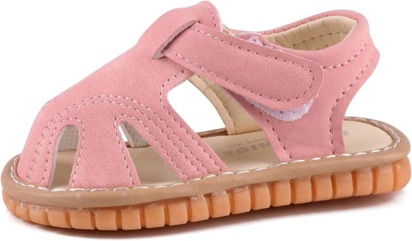 QIETION Toddler Boys & Girls Squeaky Sandals Closed-Toe Anti-Slip Rubber Sole First Walkers Shoes