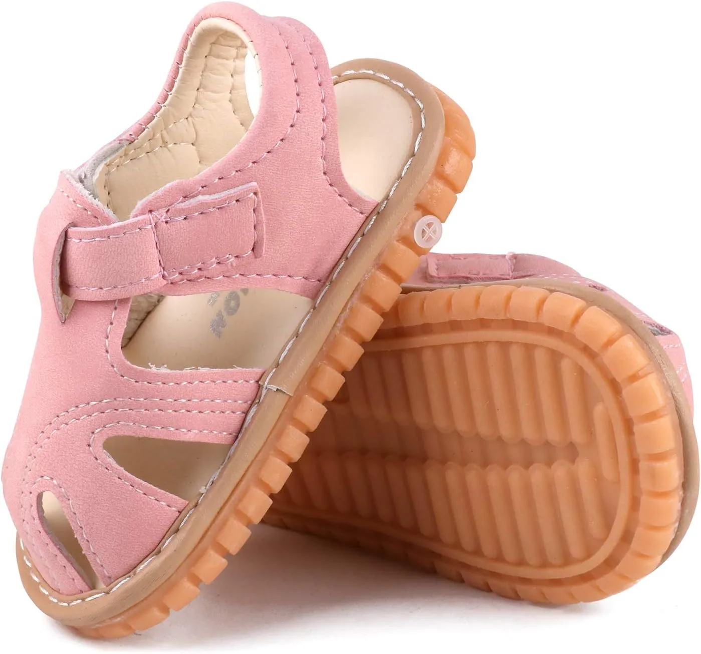 QIETION Toddler Boys & Girls Squeaky Sandals Closed-Toe Anti-Slip Rubber Sole First Walkers Shoes