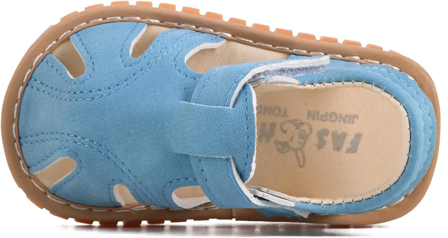 QIETION Toddler Boys & Girls Squeaky Sandals Closed-Toe Anti-Slip Rubber Sole First Walkers Shoes