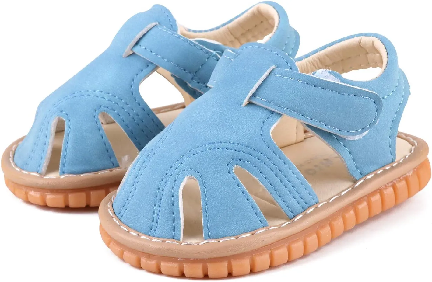QIETION Toddler Boys & Girls Squeaky Sandals Closed-Toe Anti-Slip Rubber Sole First Walkers Shoes