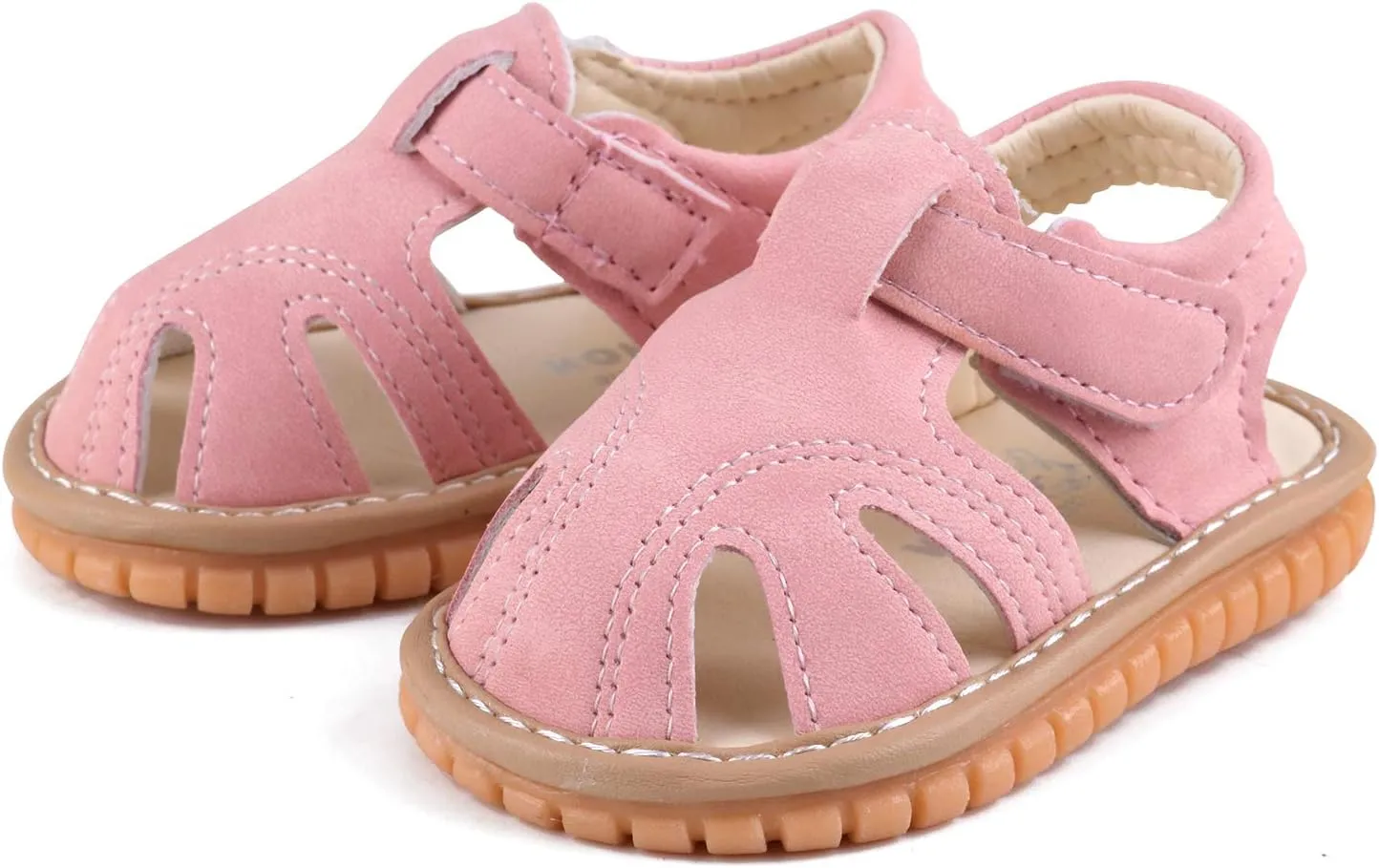 QIETION Toddler Boys & Girls Squeaky Sandals Closed-Toe Anti-Slip Rubber Sole First Walkers Shoes