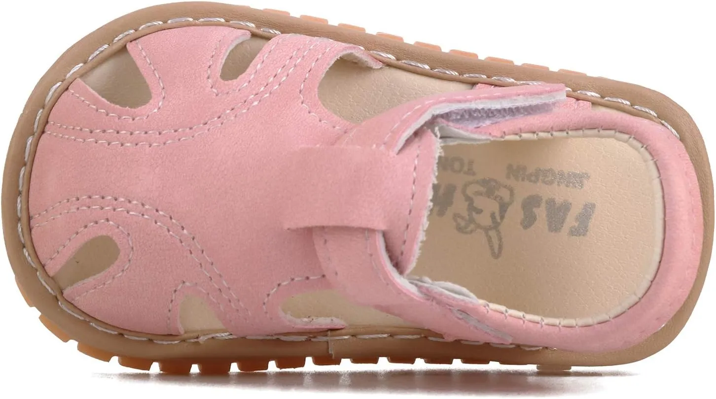 QIETION Toddler Boys & Girls Squeaky Sandals Closed-Toe Anti-Slip Rubber Sole First Walkers Shoes