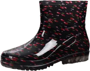 Rain Boots for Women Platform Mid Calf Boots Waterproof Outdoor Garden Boots Short Rubber Booties Chunky Heel Anti-Slip Sole