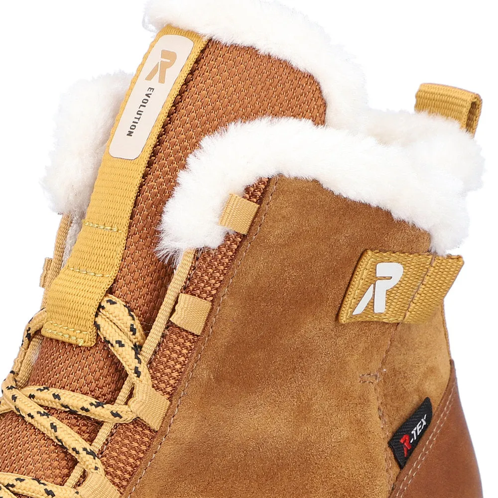 Rieker W0060-22 Ladies Tan Suede Water Resistant Lace Up Ankle Boots
