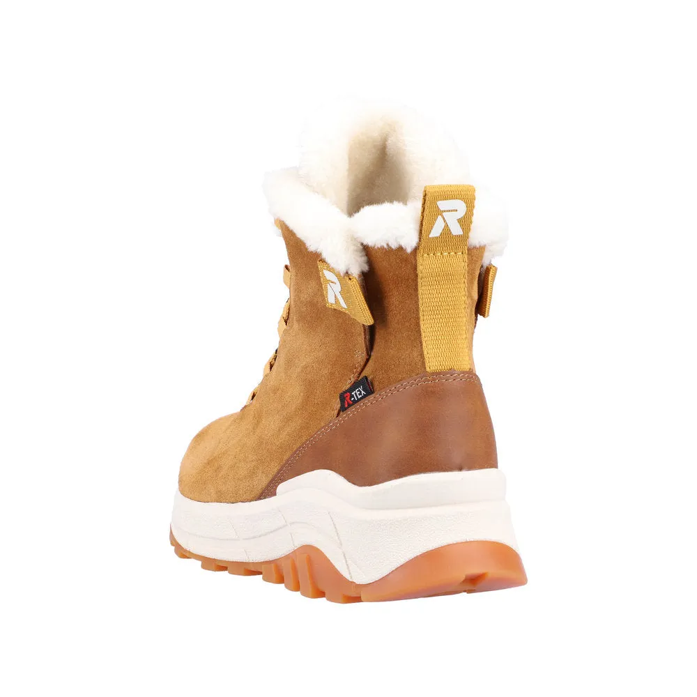 Rieker W0060-22 Ladies Tan Suede Water Resistant Lace Up Ankle Boots