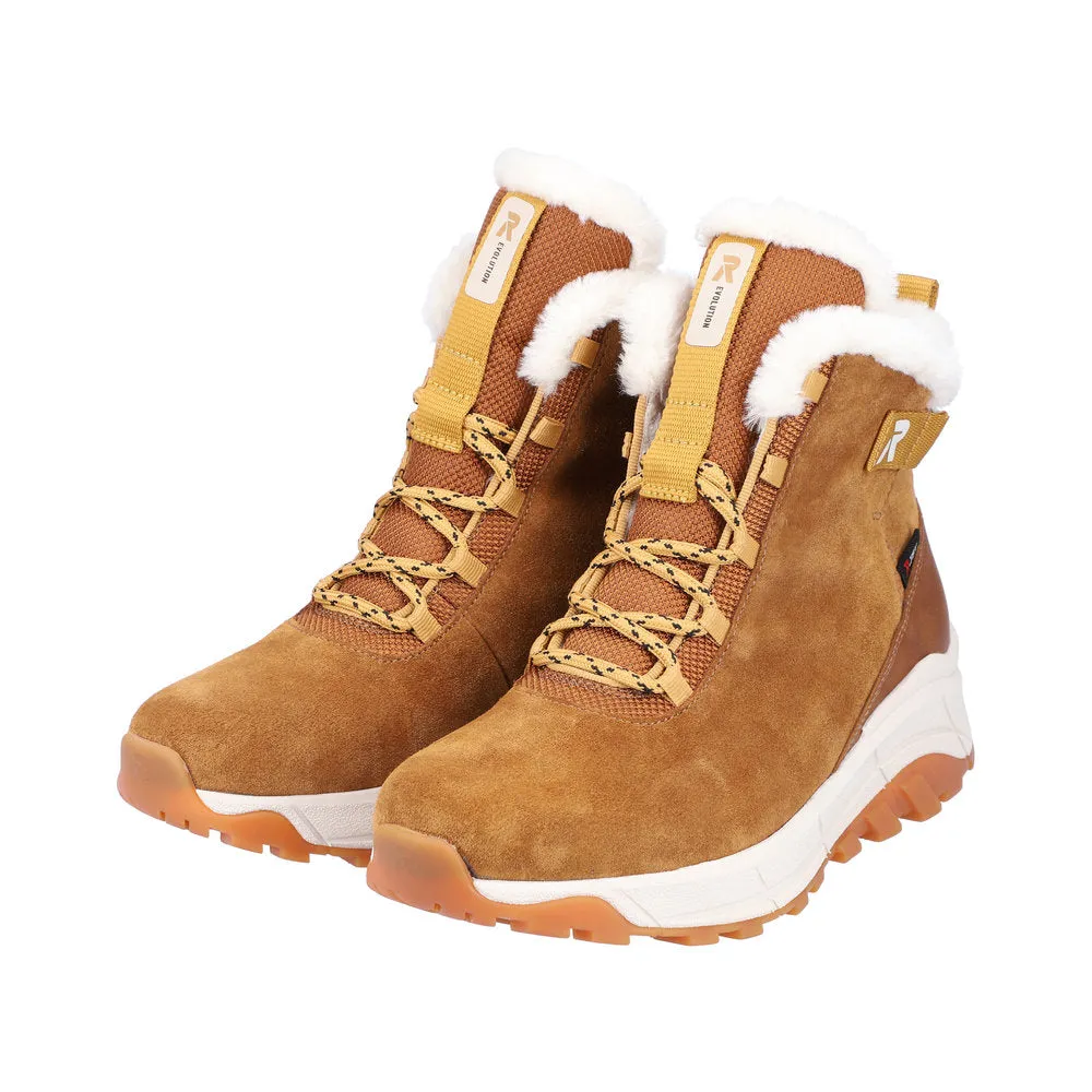 Rieker W0060-22 Ladies Tan Suede Water Resistant Lace Up Ankle Boots
