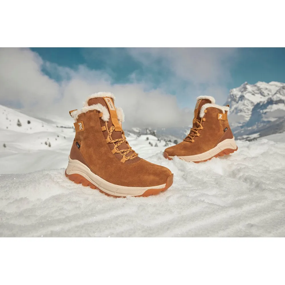 Rieker W0060-22 Ladies Tan Suede Water Resistant Lace Up Ankle Boots