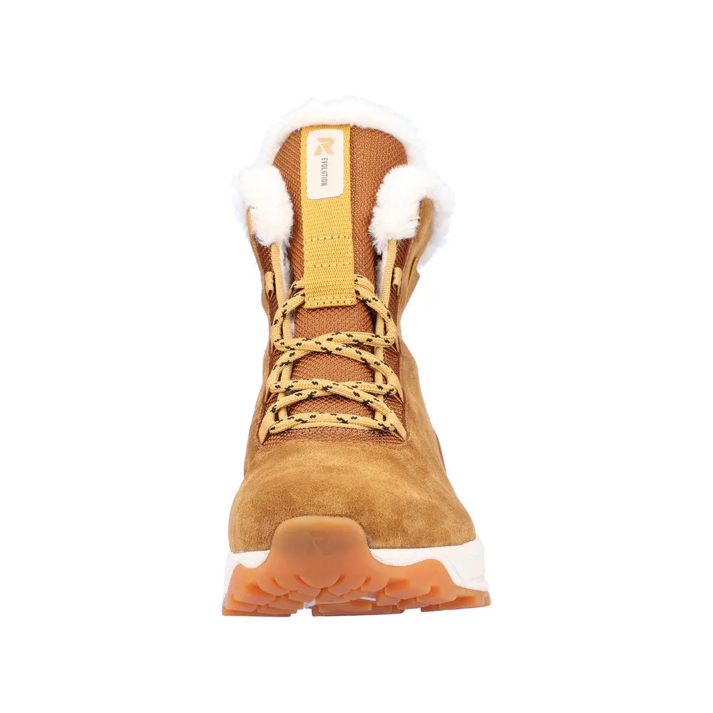 Rieker W0060-22 Ladies Tan Suede Water Resistant Lace Up Ankle Boots