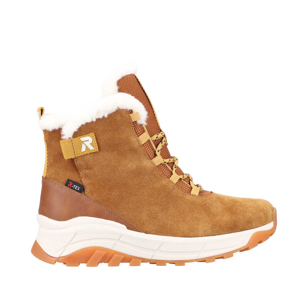 Rieker W0060-22 Ladies Tan Suede Water Resistant Lace Up Ankle Boots