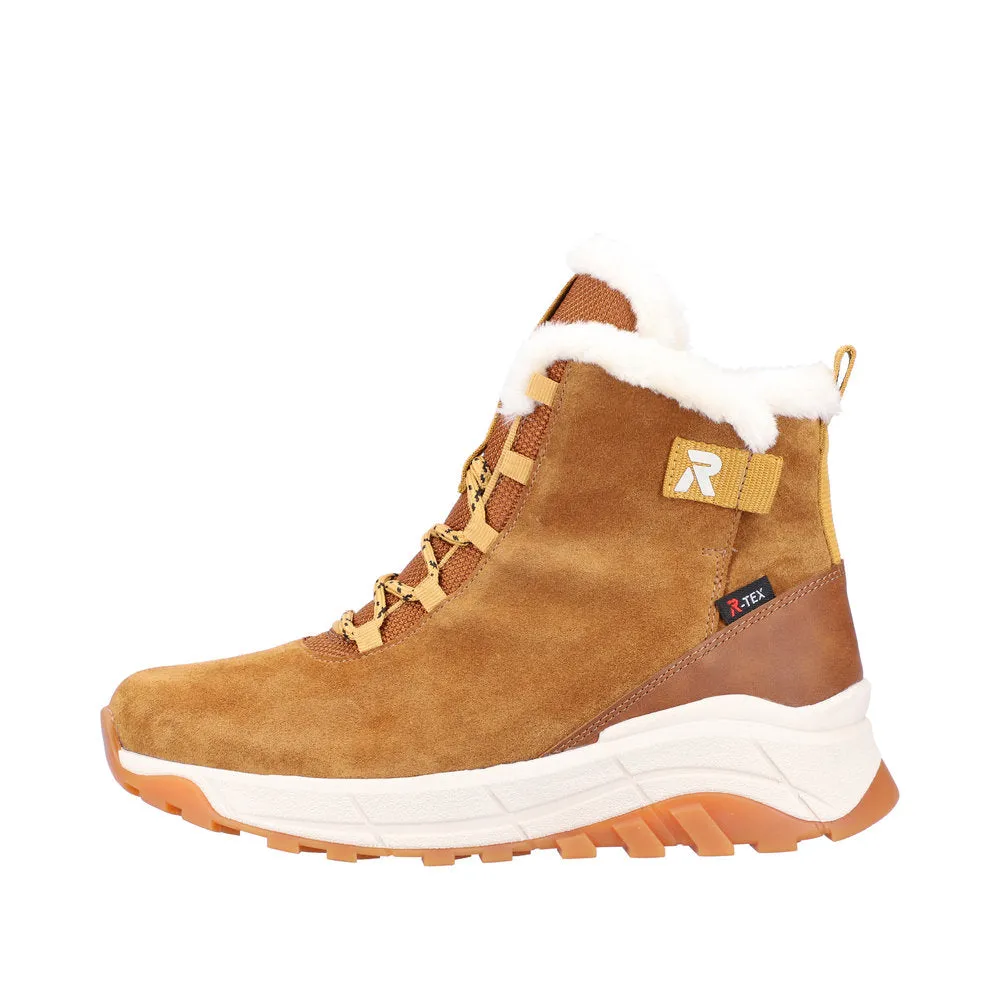 Rieker W0060-22 Ladies Tan Suede Water Resistant Lace Up Ankle Boots