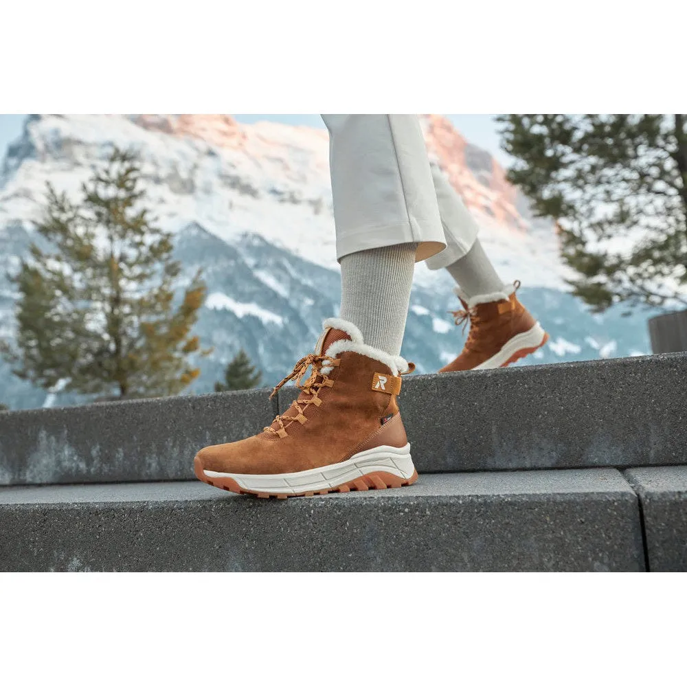 Rieker W0060-22 Ladies Tan Suede Water Resistant Lace Up Ankle Boots