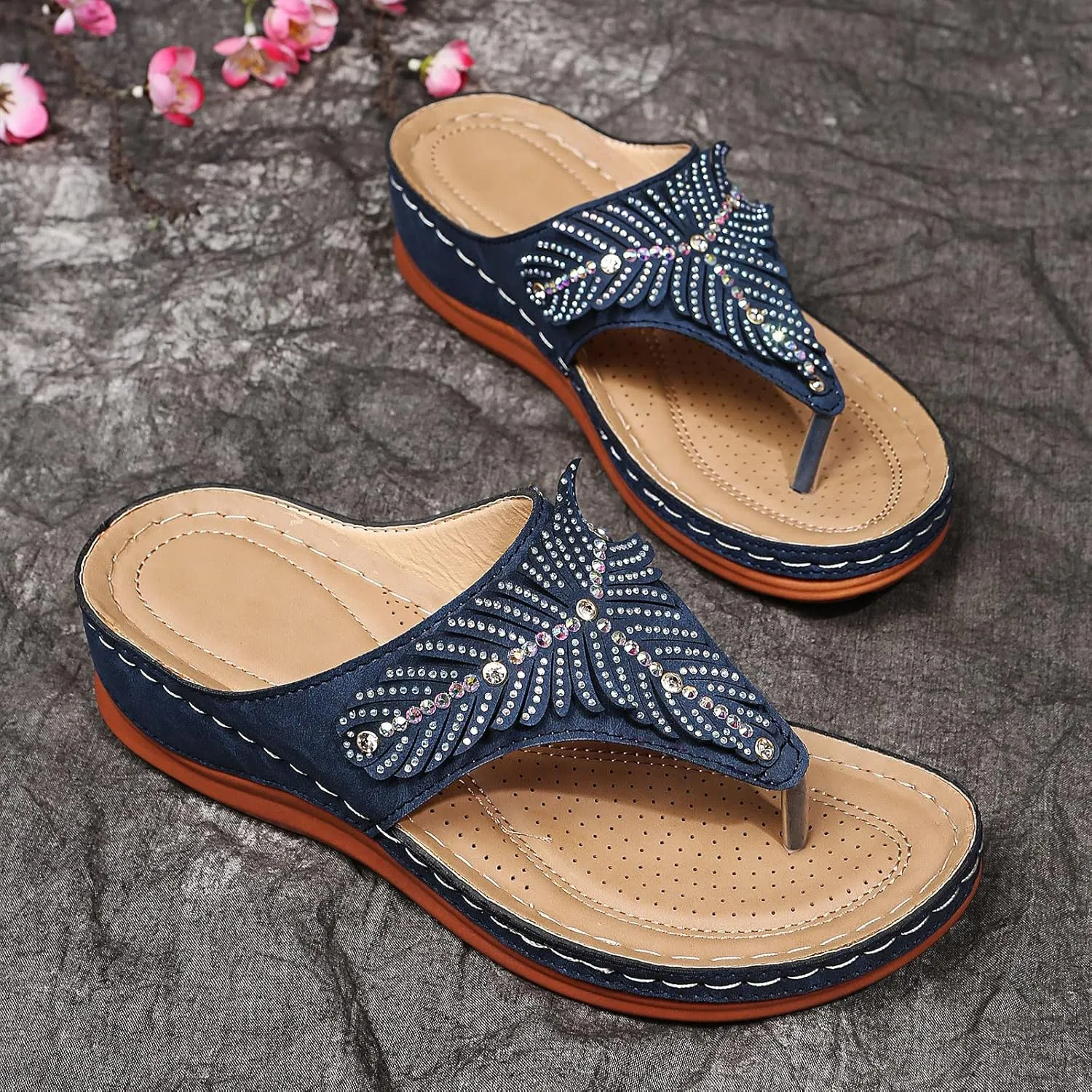 Sandals for Women Dressy Summer Orthopedic Anti-Slip Womens Flip Flops Comfy Pluse Size Womens Classic Flats