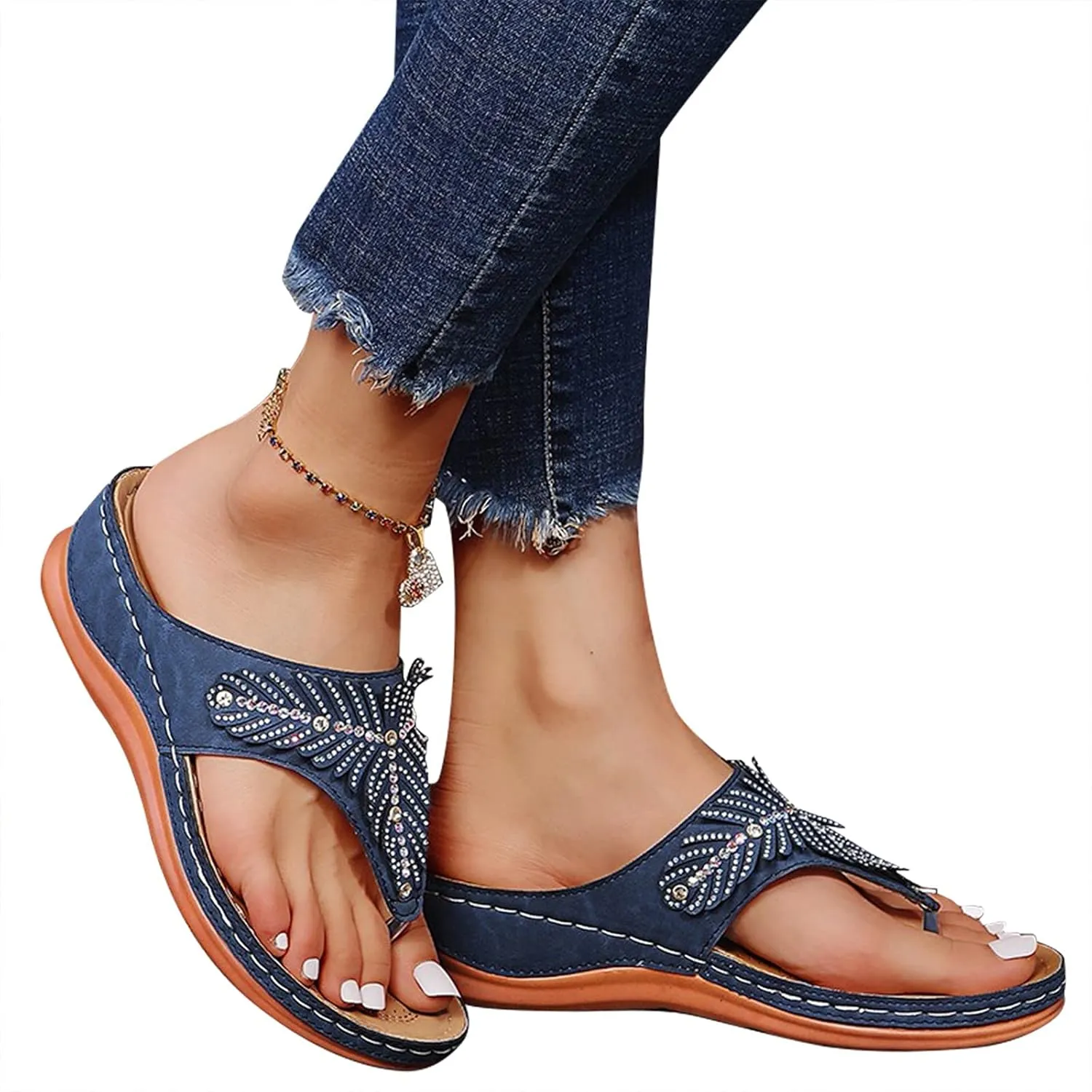 Sandals for Women Dressy Summer Orthopedic Anti-Slip Womens Flip Flops Comfy Pluse Size Womens Classic Flats