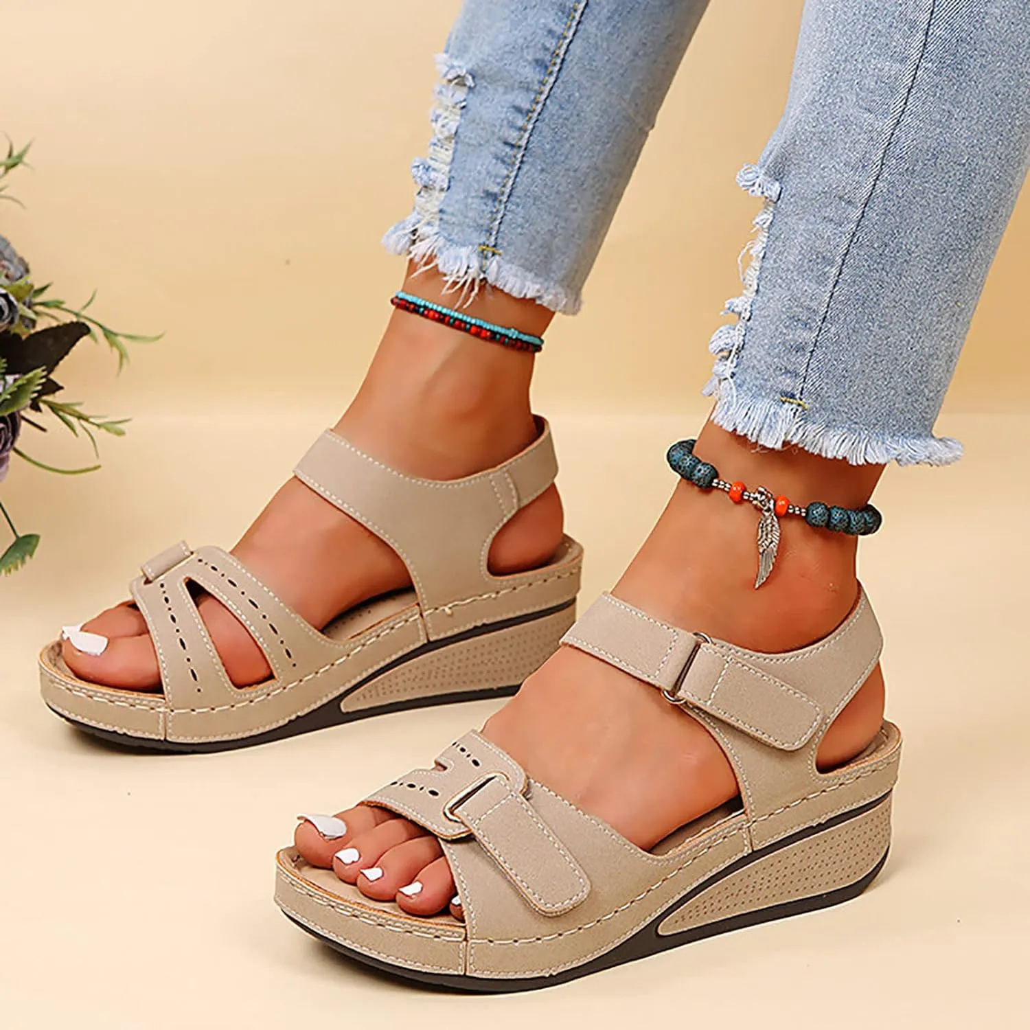 Sandals for Women Dressy,Sandals For Womens Casual Open Toe Strappy Wedge Sandals Summer Dressy Beach Womens Sandals