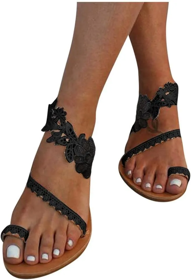 Sandals Women Lace Straps Elegant Open Toe Womens Sandals Dressy Summer Beach Womens Flat Dress Shoes White