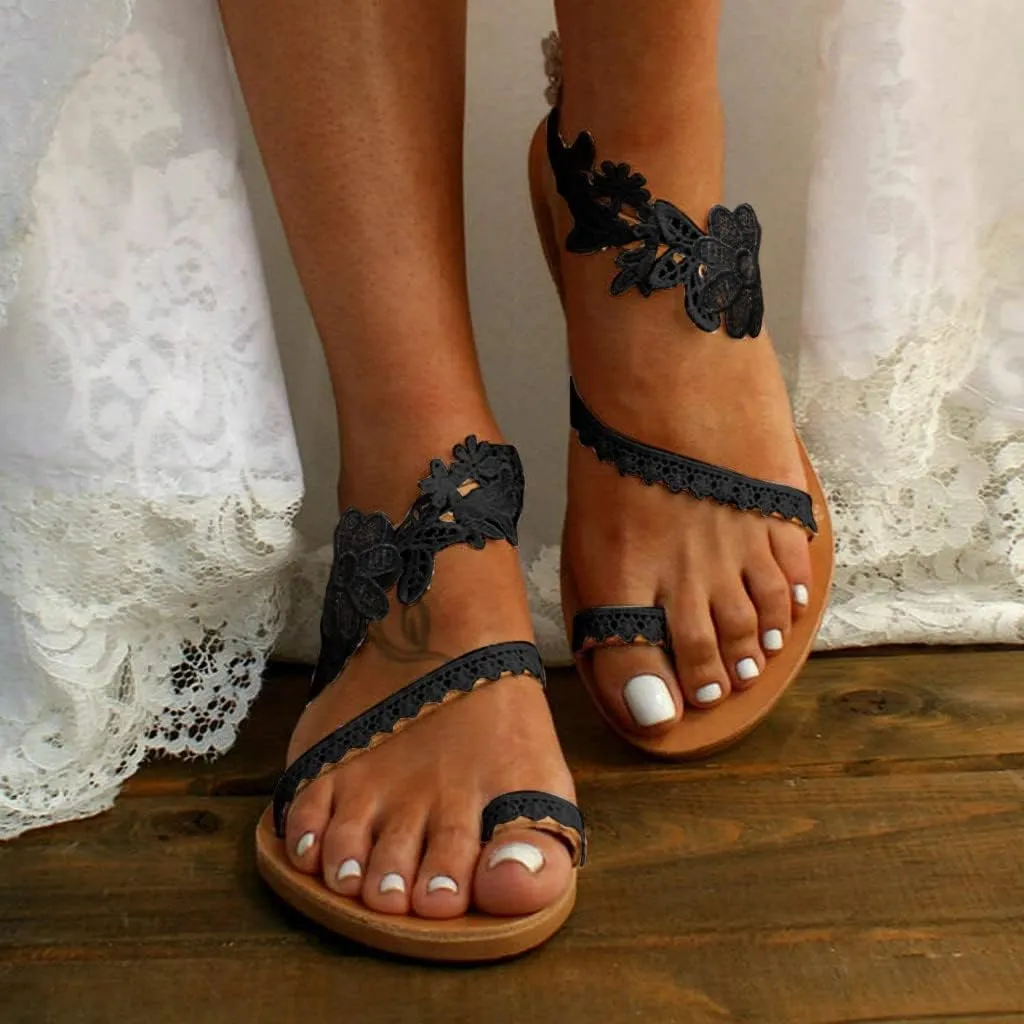 Sandals Women Lace Straps Elegant Open Toe Womens Sandals Dressy Summer Beach Womens Flat Dress Shoes White