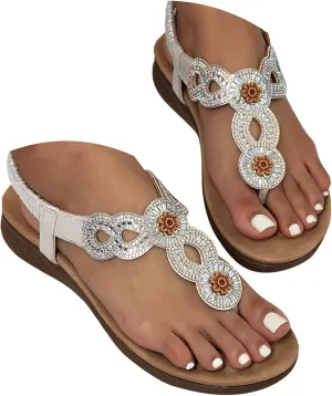 Sandals Women Lace Straps Elegant Open Toe Womens Sandals Dressy Summer Walking Beach Womens Flat Dress Shoes White