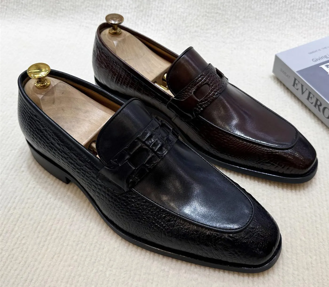 Santimon Men??s Slip-On Formal Dress Shoes - Luxury Leather Penny Loafers - Business Casual Comfort Mocasines for Office & Wedding