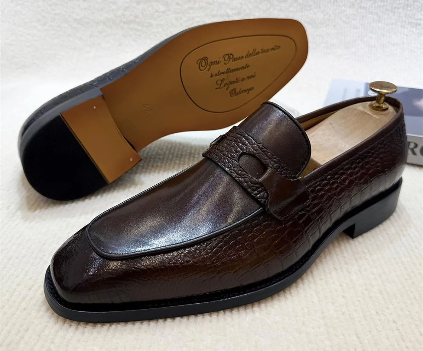 Santimon Men??s Slip-On Formal Dress Shoes - Luxury Leather Penny Loafers - Business Casual Comfort Mocasines for Office & Wedding