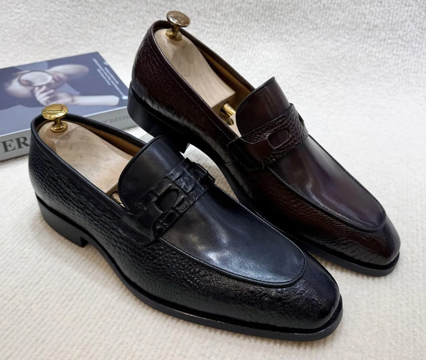 Santimon Men??s Slip-On Formal Dress Shoes - Luxury Leather Penny Loafers - Business Casual Comfort Mocasines for Office & Wedding