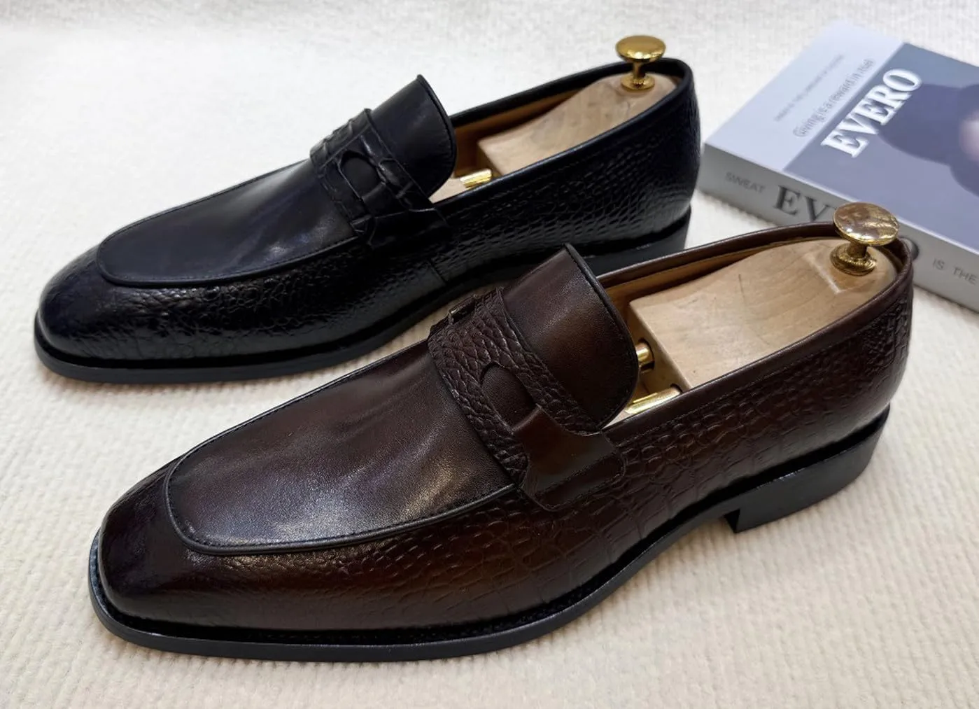 Santimon Men??s Slip-On Formal Dress Shoes - Luxury Leather Penny Loafers - Business Casual Comfort Mocasines for Office & Wedding