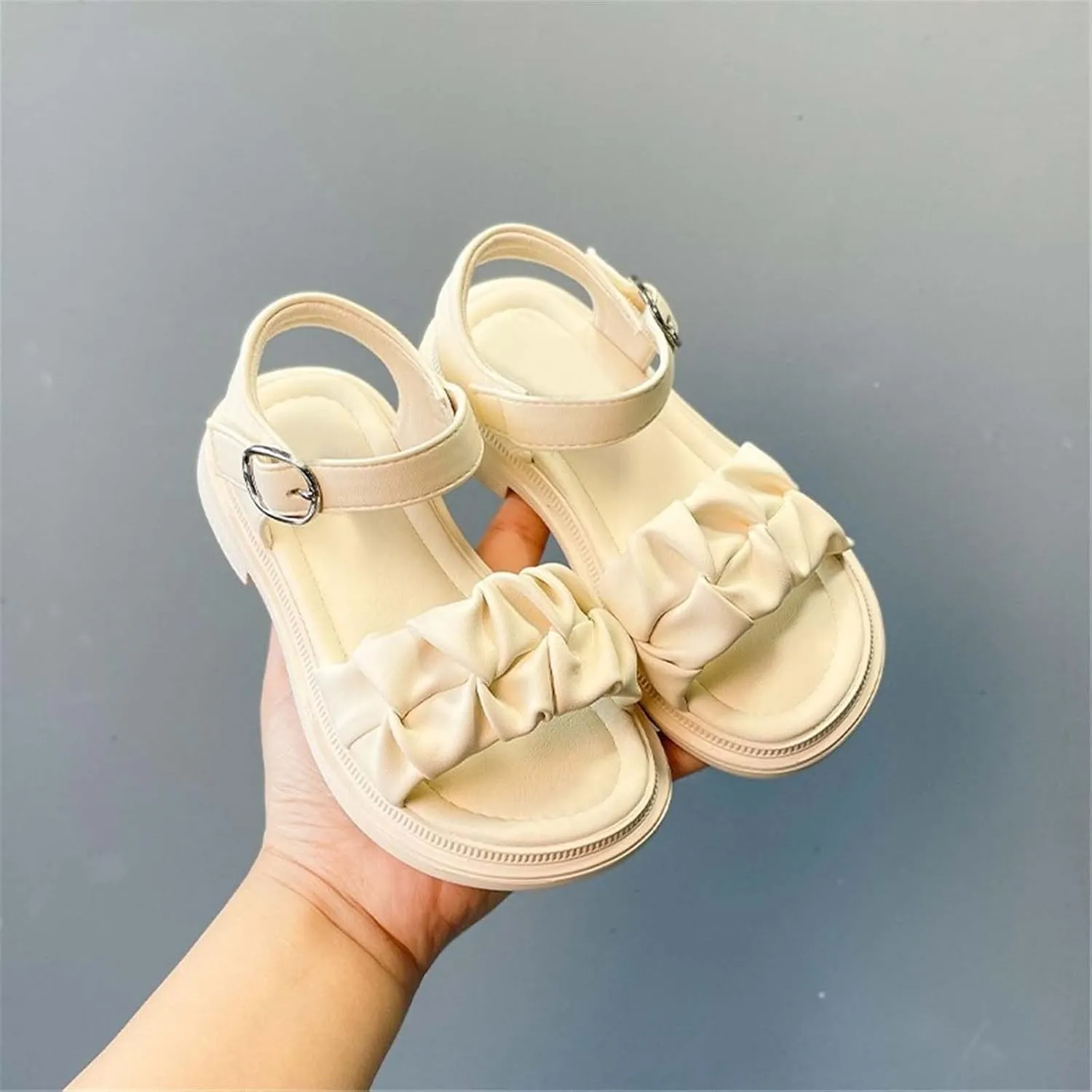 sfdgfhyf Running Shoes for Kids Girls Sandals Open Air Pleated Design Princess Shoes Dress Flat Shoes Casual Fashion