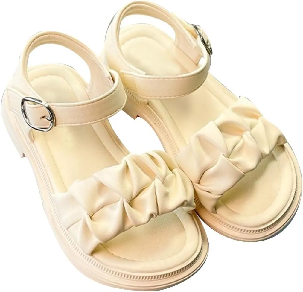 sfdgfhyf Running Shoes for Kids Girls Sandals Open Air Pleated Design Princess Shoes Dress Flat Shoes Casual Fashion