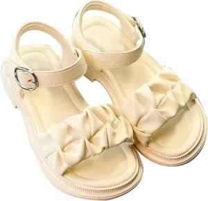 sfdgfhyf Running Shoes for Kids Girls Sandals Open Air Pleated Design Princess Shoes Dress Flat Shoes Casual Fashion