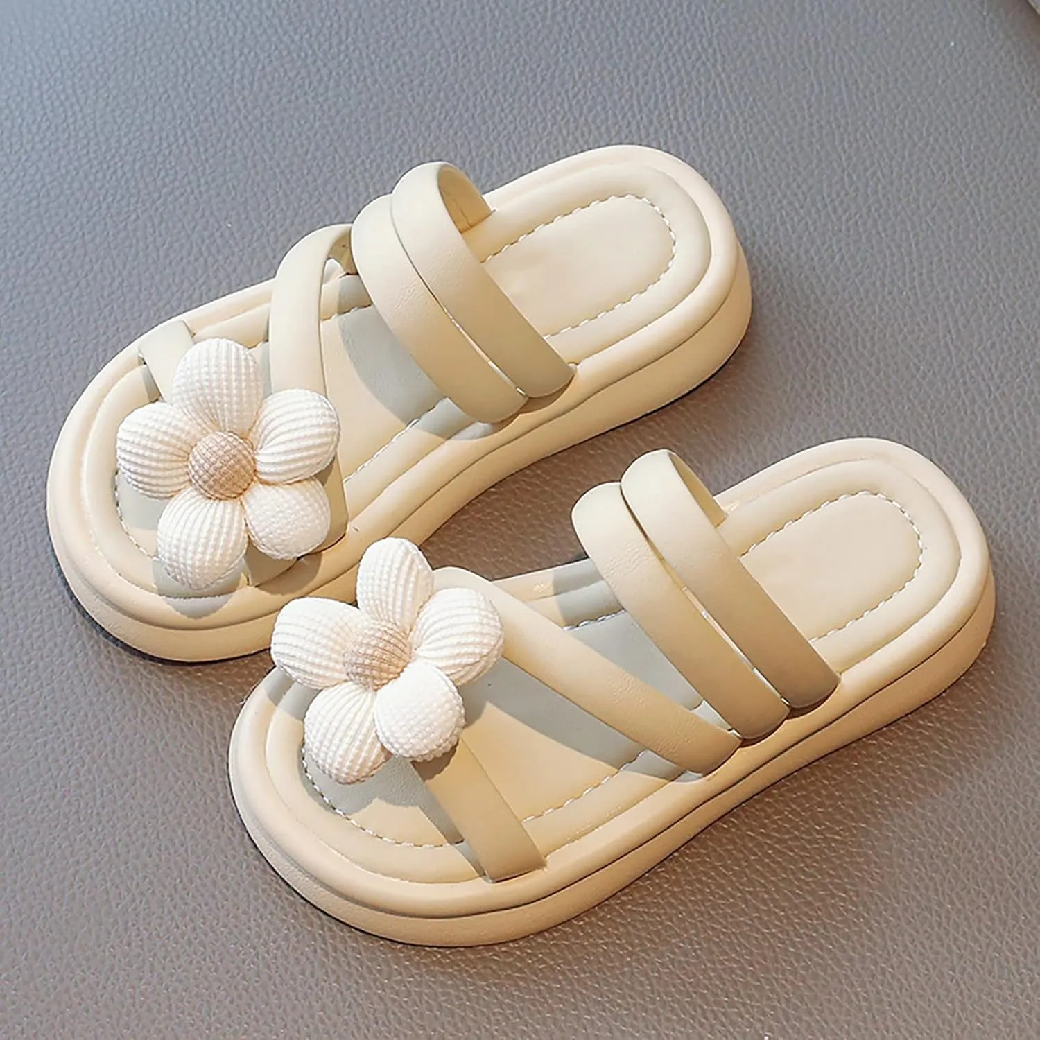sfdgfhyf Toddler Girls Comfortable Shoes Summer Girls Outdoor Slippers 3d Flowers Decorated Open Toe Sandals Beach Shoes