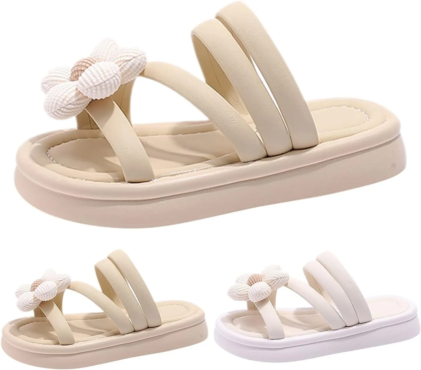 sfdgfhyf Toddler Girls Comfortable Shoes Summer Girls Outdoor Slippers 3d Flowers Decorated Open Toe Sandals Beach Shoes