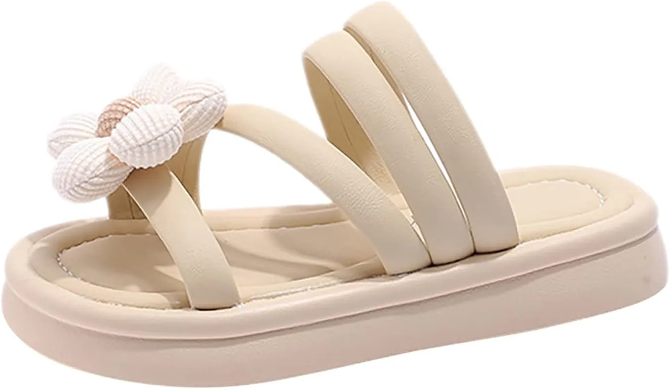 sfdgfhyf Toddler Girls Comfortable Shoes Summer Girls Outdoor Slippers 3d Flowers Decorated Open Toe Sandals Beach Shoes