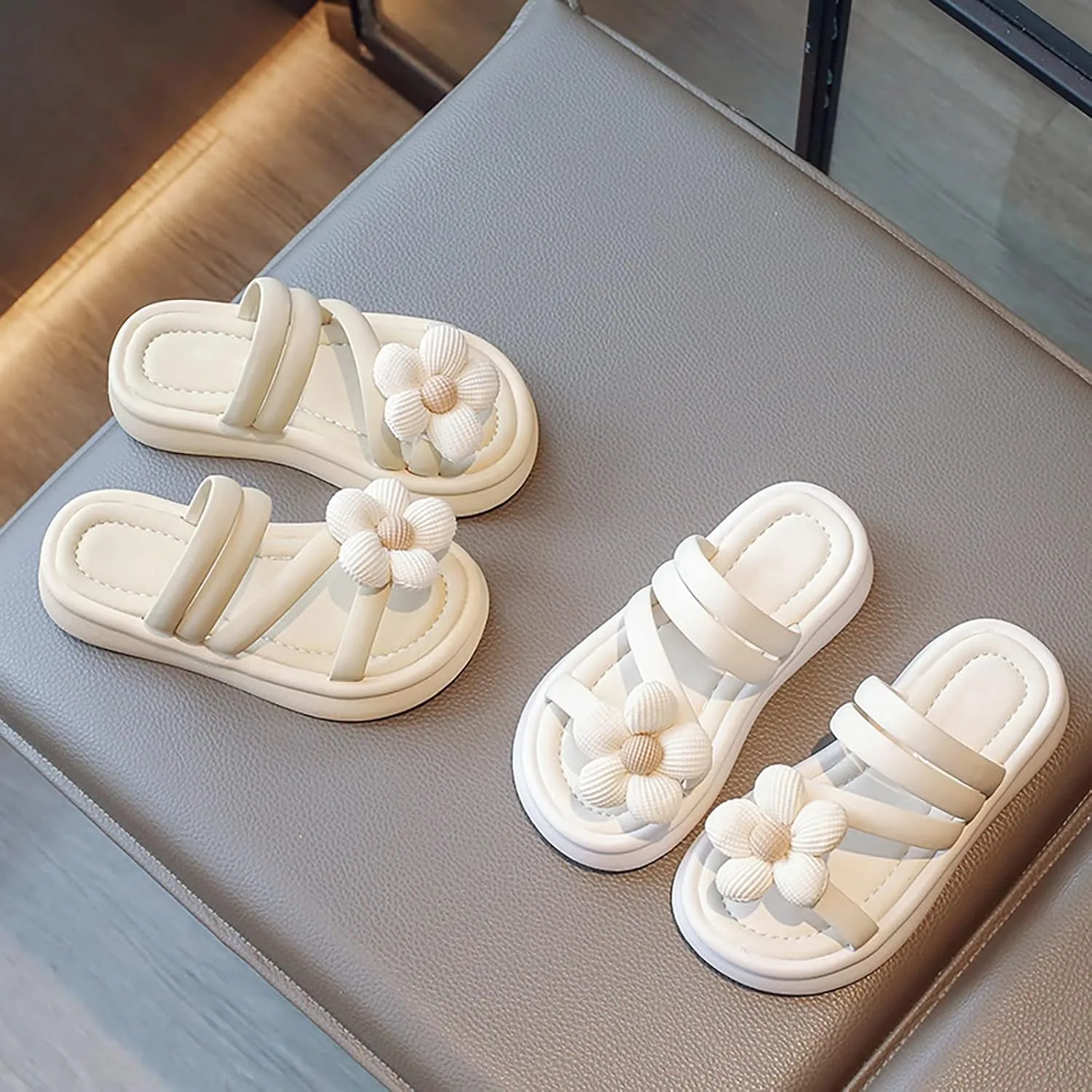 sfdgfhyf Toddler Girls Comfortable Shoes Summer Girls Outdoor Slippers 3d Flowers Decorated Open Toe Sandals Beach Shoes