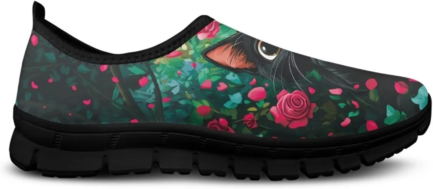 Slip on Loafers for Women Hippie Retro Floral Design Breathable Walking Sneakers Sport Shoes Anti-Slip Sole