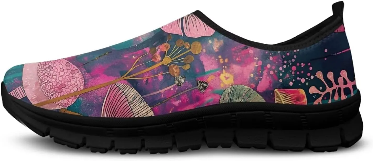 Slip on Loafers for Women Hippie Retro Floral Design Breathable Walking Sneakers Sport Shoes Anti-Slip Sole