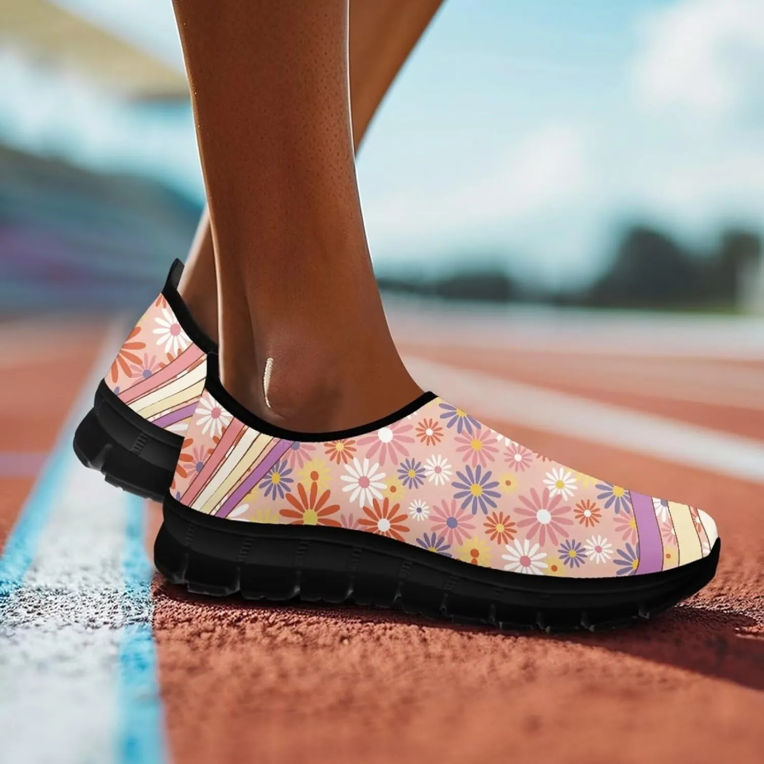 Slip on Loafers for Women Hippie Retro Floral Design Breathable Walking Sneakers Sport Shoes Anti-Slip Sole