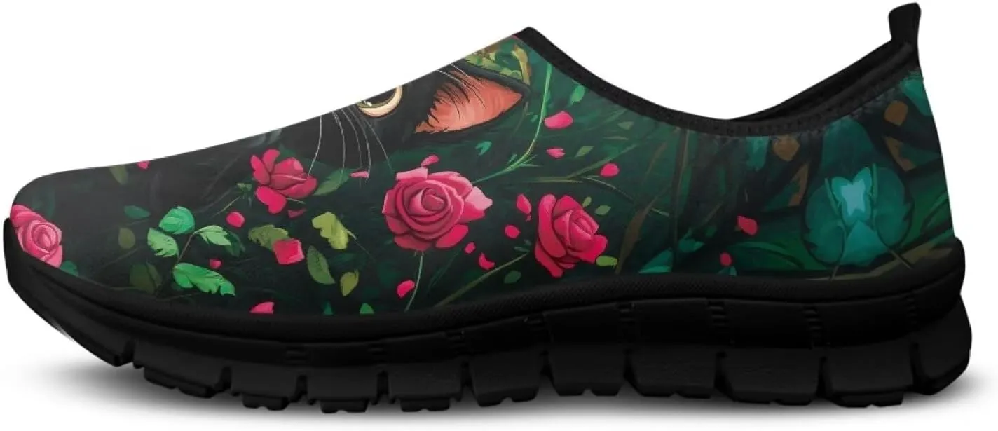 Slip on Loafers for Women Hippie Retro Floral Design Breathable Walking Sneakers Sport Shoes Anti-Slip Sole