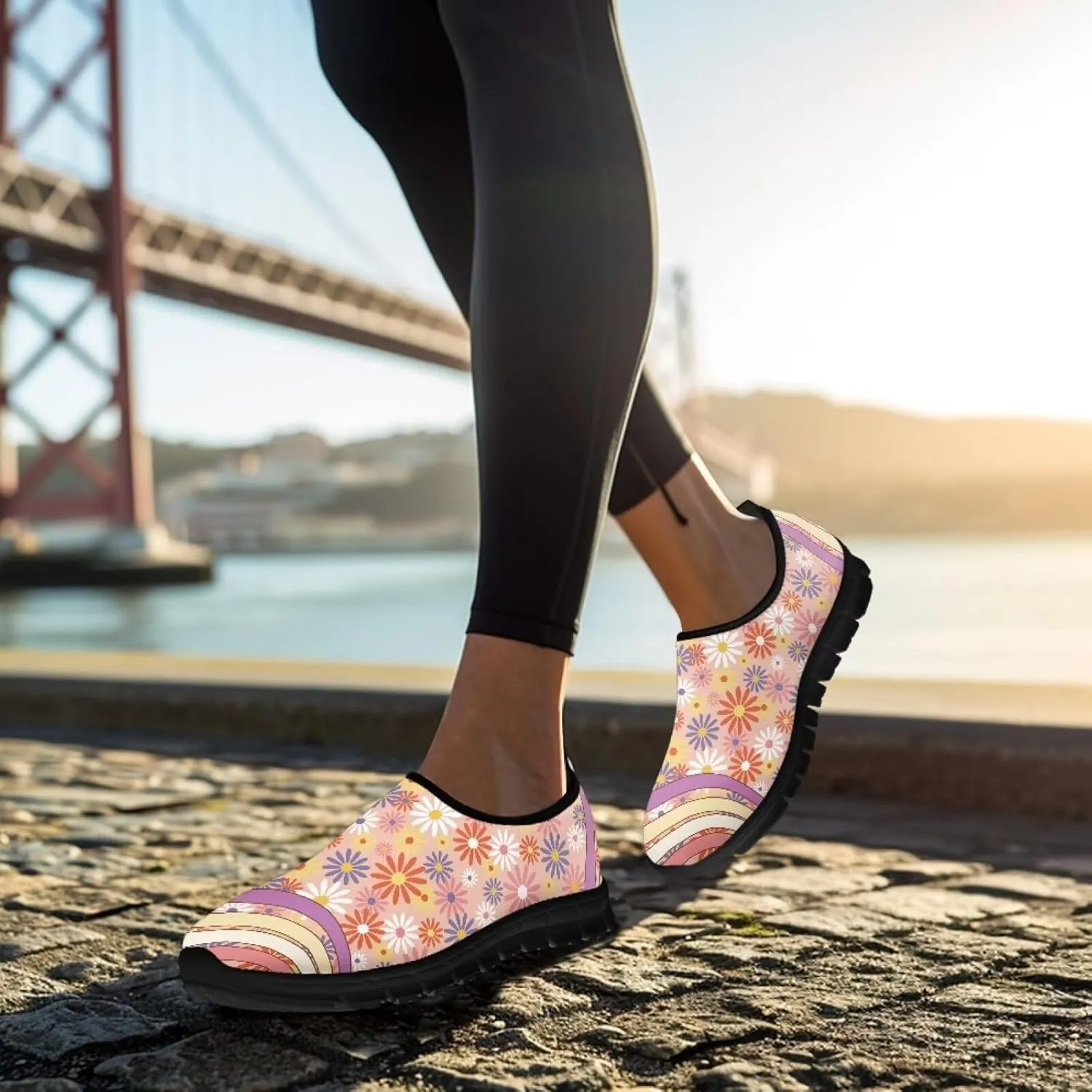 Slip on Loafers for Women Hippie Retro Floral Design Breathable Walking Sneakers Sport Shoes Anti-Slip Sole