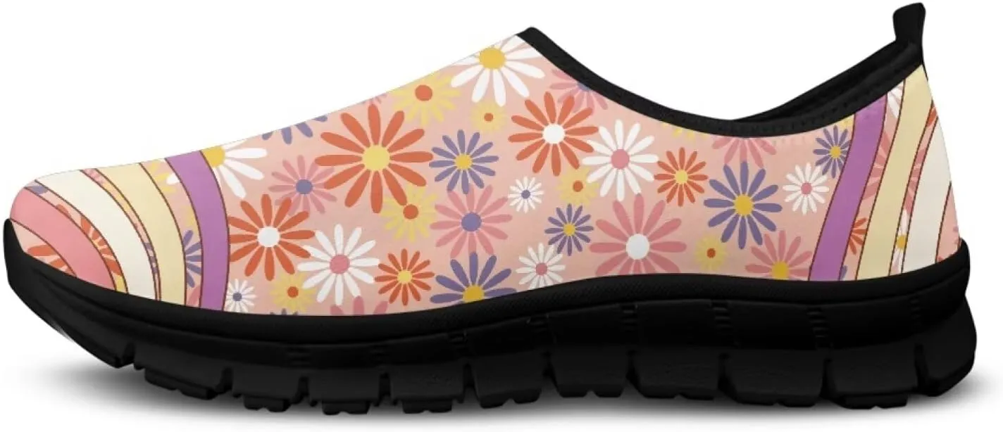 Slip on Loafers for Women Hippie Retro Floral Design Breathable Walking Sneakers Sport Shoes Anti-Slip Sole
