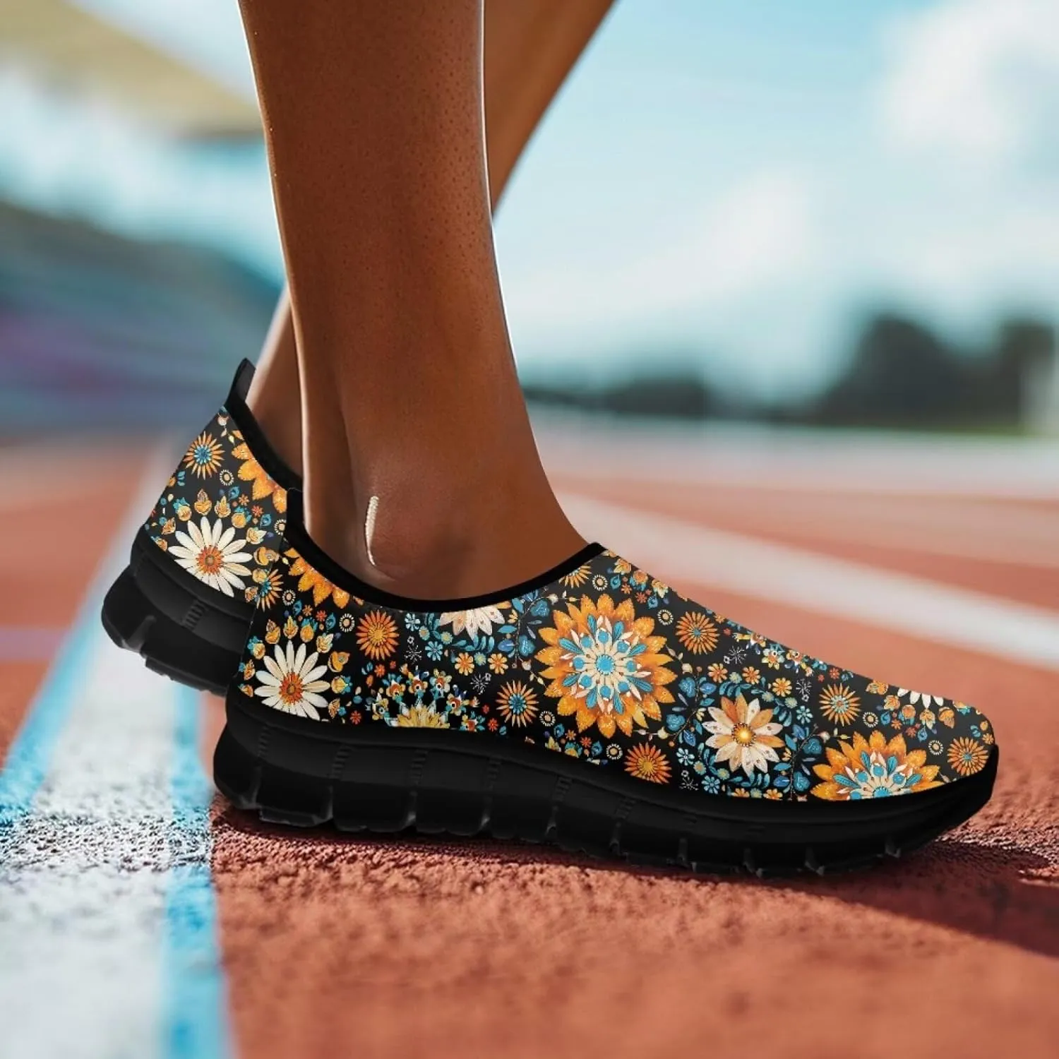 Slip on Loafers for Women Hippie Retro Floral Design Breathable Walking Sneakers Sport Shoes Anti-Slip Sole