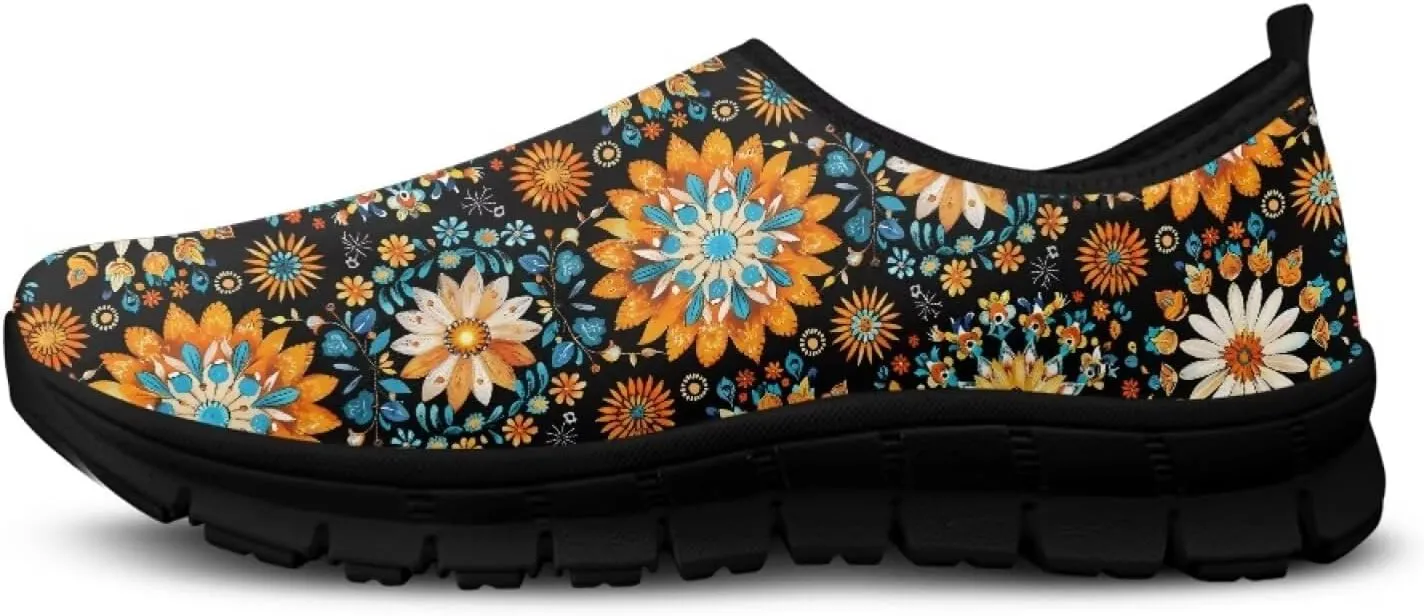 Slip on Loafers for Women Hippie Retro Floral Design Breathable Walking Sneakers Sport Shoes Anti-Slip Sole