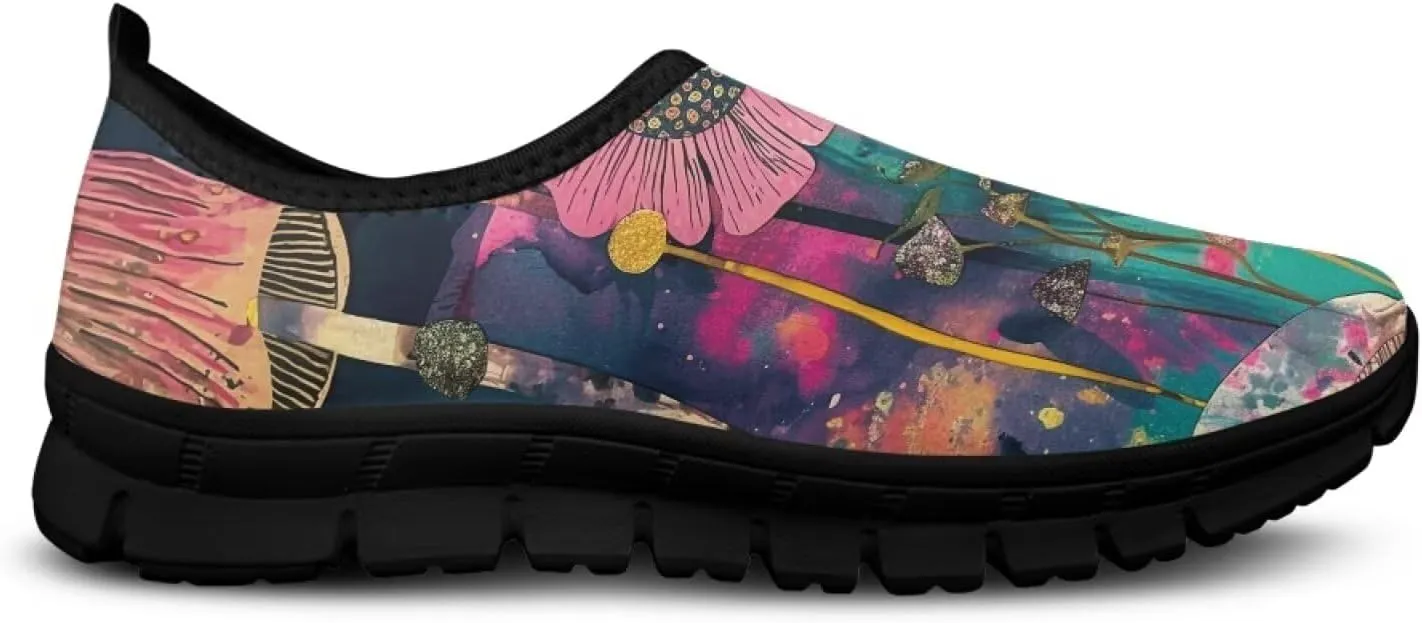 Slip on Loafers for Women Hippie Retro Floral Design Breathable Walking Sneakers Sport Shoes Anti-Slip Sole
