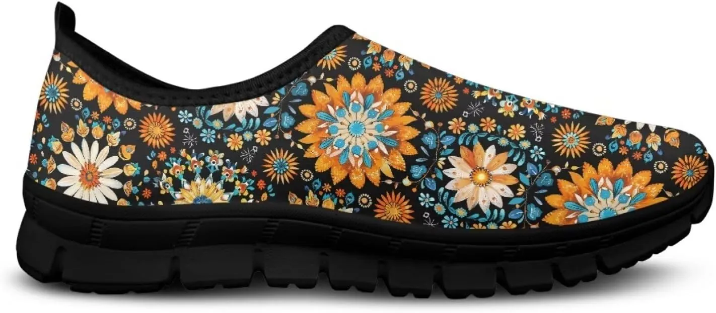 Slip on Loafers for Women Hippie Retro Floral Design Breathable Walking Sneakers Sport Shoes Anti-Slip Sole
