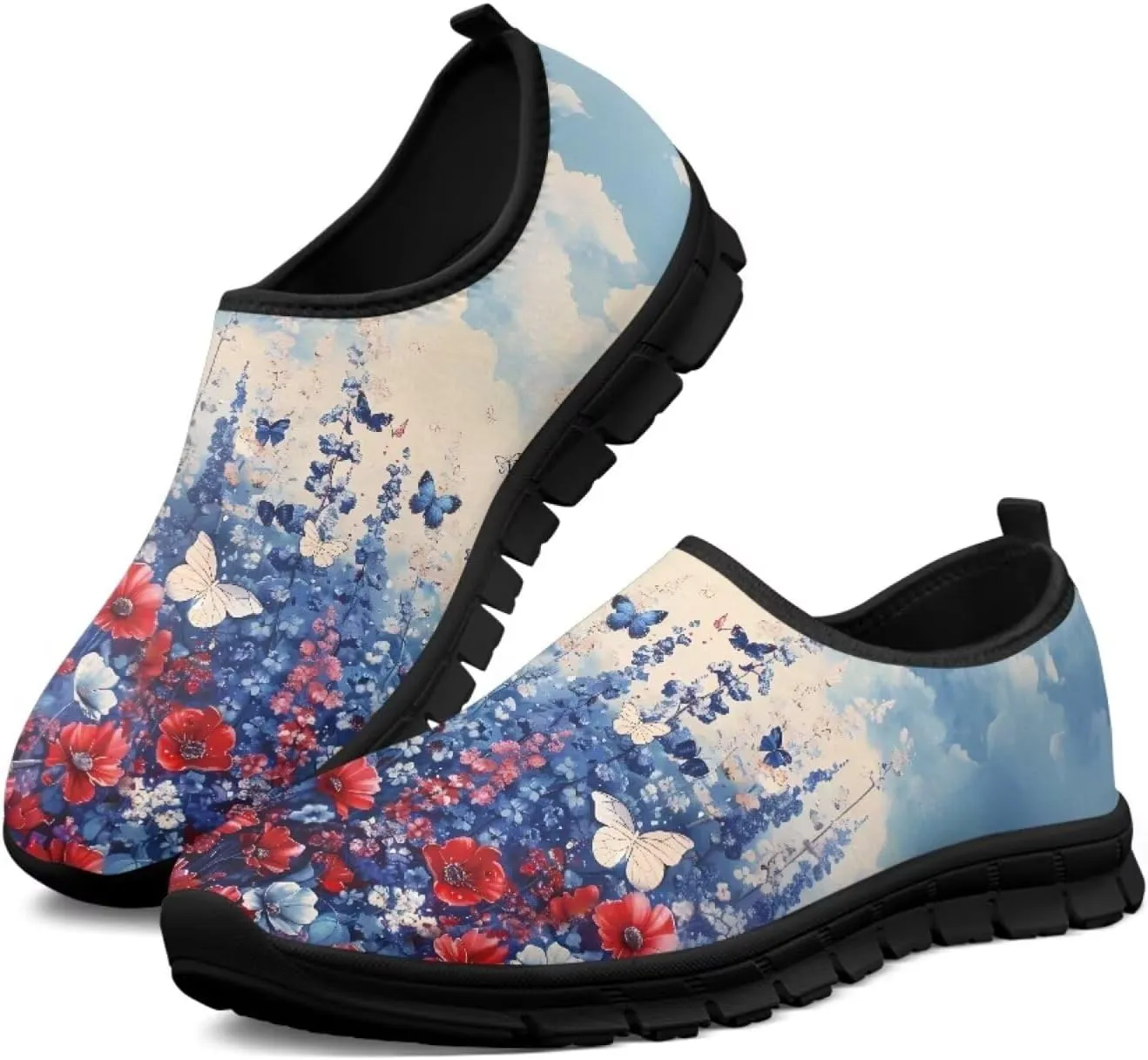 Slip on Loafers for Women Hippie Retro Floral Design Breathable Walking Sneakers Sport Shoes Anti-Slip Sole