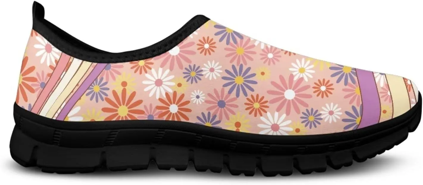 Slip on Loafers for Women Hippie Retro Floral Design Breathable Walking Sneakers Sport Shoes Anti-Slip Sole