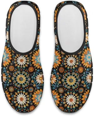 Slip on Loafers for Women Hippie Retro Floral Design Breathable Walking Sneakers Sport Shoes Anti-Slip Sole