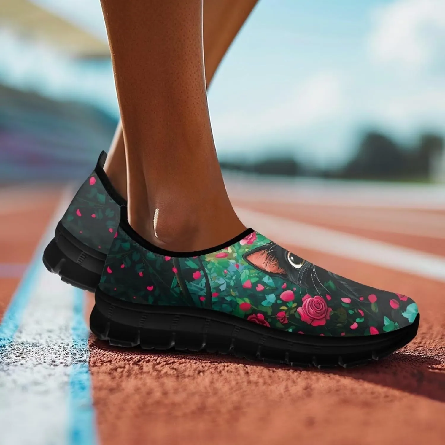 Slip on Loafers for Women Hippie Retro Floral Design Breathable Walking Sneakers Sport Shoes Anti-Slip Sole